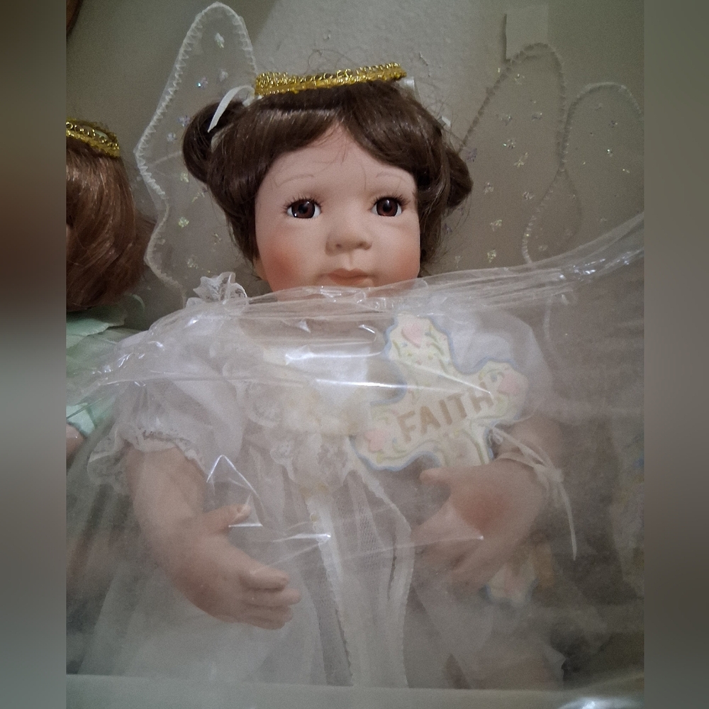 Porcelain Angel Doll with Brown Hair